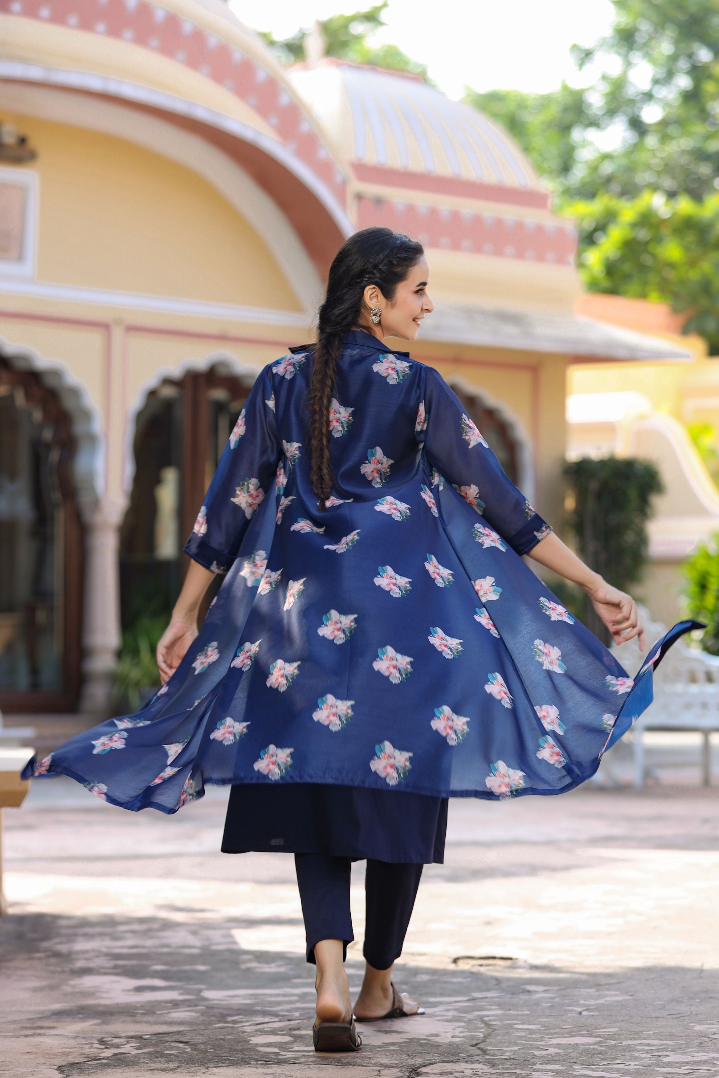 Navy Blue Stitch Ladies Jacket Style Georgette Wear Gown, Size: S-Xxl at Rs  1295 in Thane